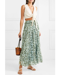 Lee Mathews Nina Ruffled Floral Print Silk Crepon Maxi Skirt