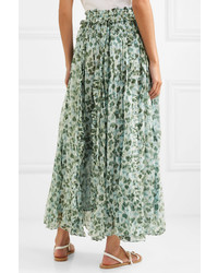 Lee Mathews Nina Ruffled Floral Print Silk Crepon Maxi Skirt