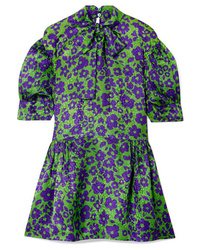 Green Floral Silk Shift Dress