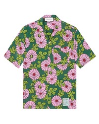 Green Floral Silk Short Sleeve Shirt