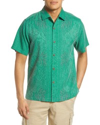 Tommy Bahama Bali Border Floral Jacquard Short Sleeve Silk Button Up Shirt In Green Agat At Nordstrom