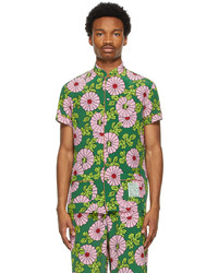 Gucci Pink Green Ken Scott Edition Silk Floral Print Shirt