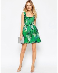 Asos Collection Soft Skater Dress In Green Bouquet Floral