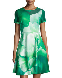 Julia Jordan Floral Print Stretch Short Sleeve Dress Greenmulti