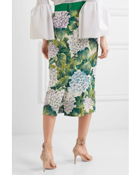 Dolce & Gabbana Floral Print Silk Blend Charmeuse Midi Skirt Green