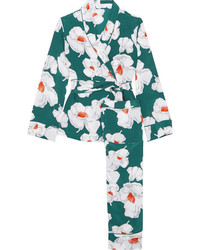 Equipment Odette Floral Print Washed Silk Pajamas Emerald