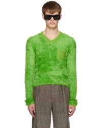 Green Fluffy Crew-neck Sweater