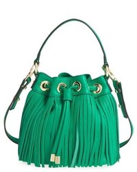Green Fringe Leather Bucket Bag