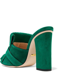 Gucci Marmont Fringed Suede Mules Bright Green