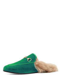 Green Fur Flat Sandals