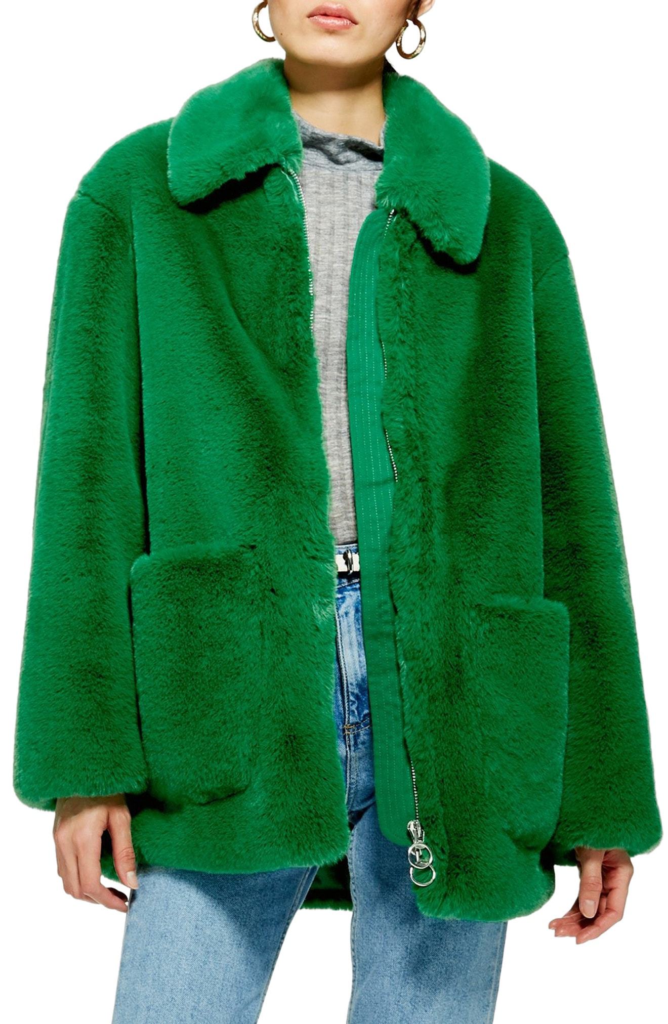 green faux fur jacket