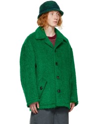 Marni Green Single Breasted Faux Fur Jacket