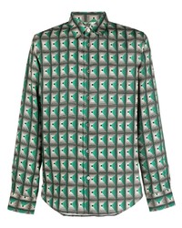 Green Geometric Long Sleeve Shirt