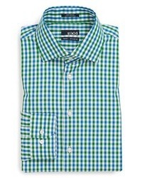 Dark Green Gingham Long Sleeve Shirt with Light Blue Pants Outfits For Men  (2 ideas & outfits)