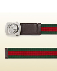 Gucci Canvas Belt With Cut Out Interlocking G Buckle
