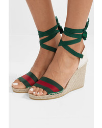 Gucci Lilibeth Striped Gros And Canvas Wedge Espadrilles