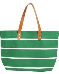 Green Horizontal Striped Canvas Tote Bag
