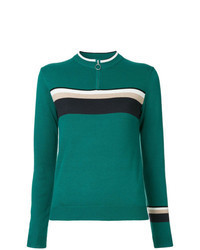 Green Horizontal Striped Crew-neck Sweater