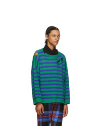 Charles Jeffrey Loverboy Blue And Green Striped Slash Sweater