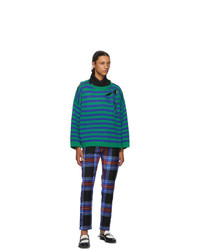 Charles Jeffrey Loverboy Blue And Green Striped Slash Sweater
