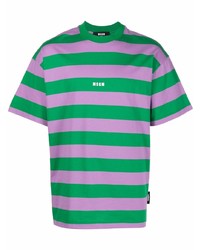 MSGM Logo Print Striped T Shirt