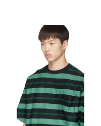 Name Navy And Green Multi Striped T Shirt