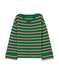 Green Horizontal Striped Oversized Sweater