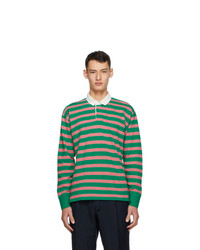 Green Horizontal Striped Polo Neck Sweater