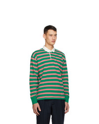 Drakes Green And Pink Stripe Rugby Polo