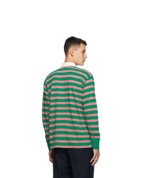 Drakes Green And Pink Stripe Rugby Polo