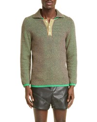 Eckhaus Latta Pixel Long Sleeve Cotton Blend Polo In Cut Lawn At Nordstrom