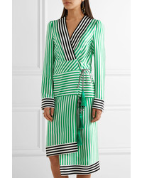 Etro Asymmetric Striped Silk Wrap Dress Green