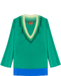 Green Horizontal Striped Silk Tunic