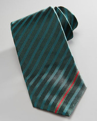 Gucci Striped Silk Tie With Web Detail Red