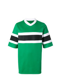 Green Horizontal Striped V-neck T-shirt