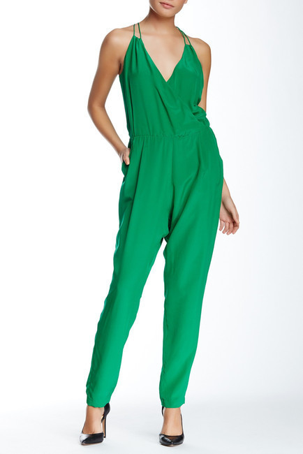 green silk jumpsuit