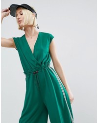 Asos Jersey Jumpsuit With Tape Detail In Rib