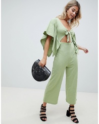 ASOS DESIGN Kimono Jumpsuit With Cut Out And Tie Front In Slub Jersey