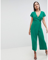 ASOS DESIGN Wrap Jumpsuit With Horn Button And Culotte Leg