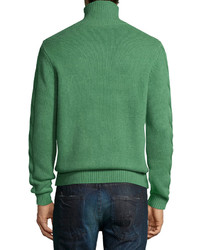 Neiman Marcus Cashmere Shawl Collar Cable Knit Pullover Grass