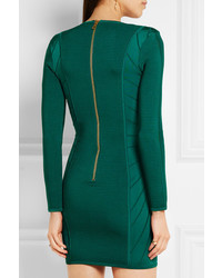 Balmain Ribbed Stretch Knit Mini Dress Emerald