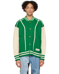 Green Knit Wool Bomber Jacket