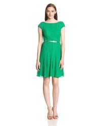 London Times Cap Sleeve Lace Fit And Flare Dress