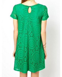 Choies Green Lace Through Out Shift Dress