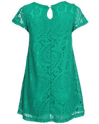 Romwe Lace Short Sleeves Green Dress