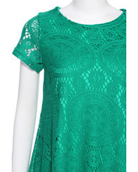 Romwe Lace Short Sleeves Green Dress