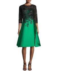Rickie Freeman For Teri Jon 34 Sleeve Lace Gazar Cocktail Dress Emerald