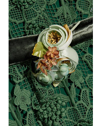 Anna Sui Camilla Velvet Trimmed Crocheted Lace Mini Dress Jade