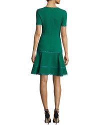 Oscar de la Renta Short Sleeve Lace Trim Dress Green