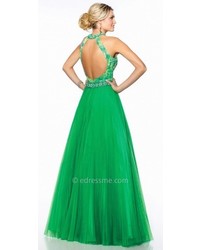 Tony Bowls Le Gala Beaded Halter Open Back Prom Gown